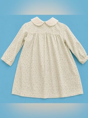 Vintage 80s Cacharel  Cream with Blue Floral Long-Sleeve Girls Dress